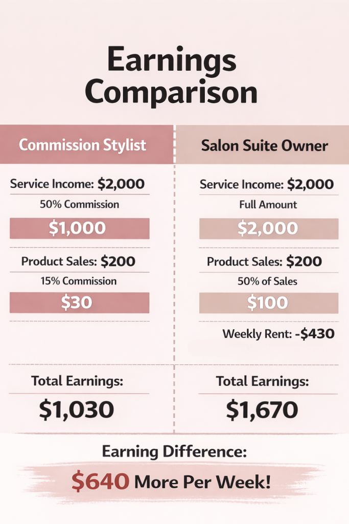 The Suites Spot is the top rated salon suites in Miracle Mile. Offering beauty professionals the best salon suites in Los Angeles for rent to run their individual beauty business. Hair stylists, estheticians, massage therapists, med spa techs, injectable nurses, and so many more can rent a Miracle Mile salon suite. Los Angeles salon suites, salon suites in LA, LA salon suites, Miracle Mile salon studios, salon studios for rent in Miracle Mile, Los Angeles salon studios. commission comparison, financial breakdown, LA beauty pros